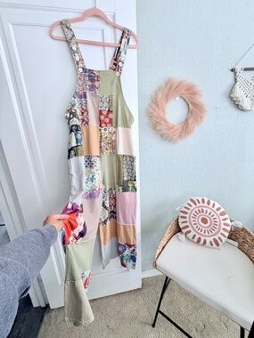 Yeti Patchwork Cotton Overalls in Pastel & Bright Panels